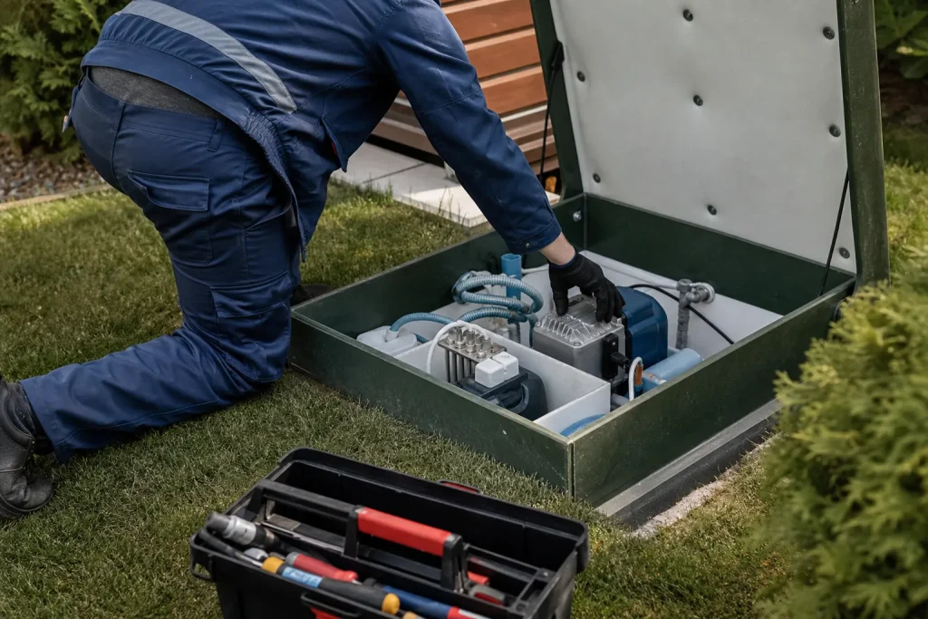 Entretien d’une micro-station d’épuration par un technicien