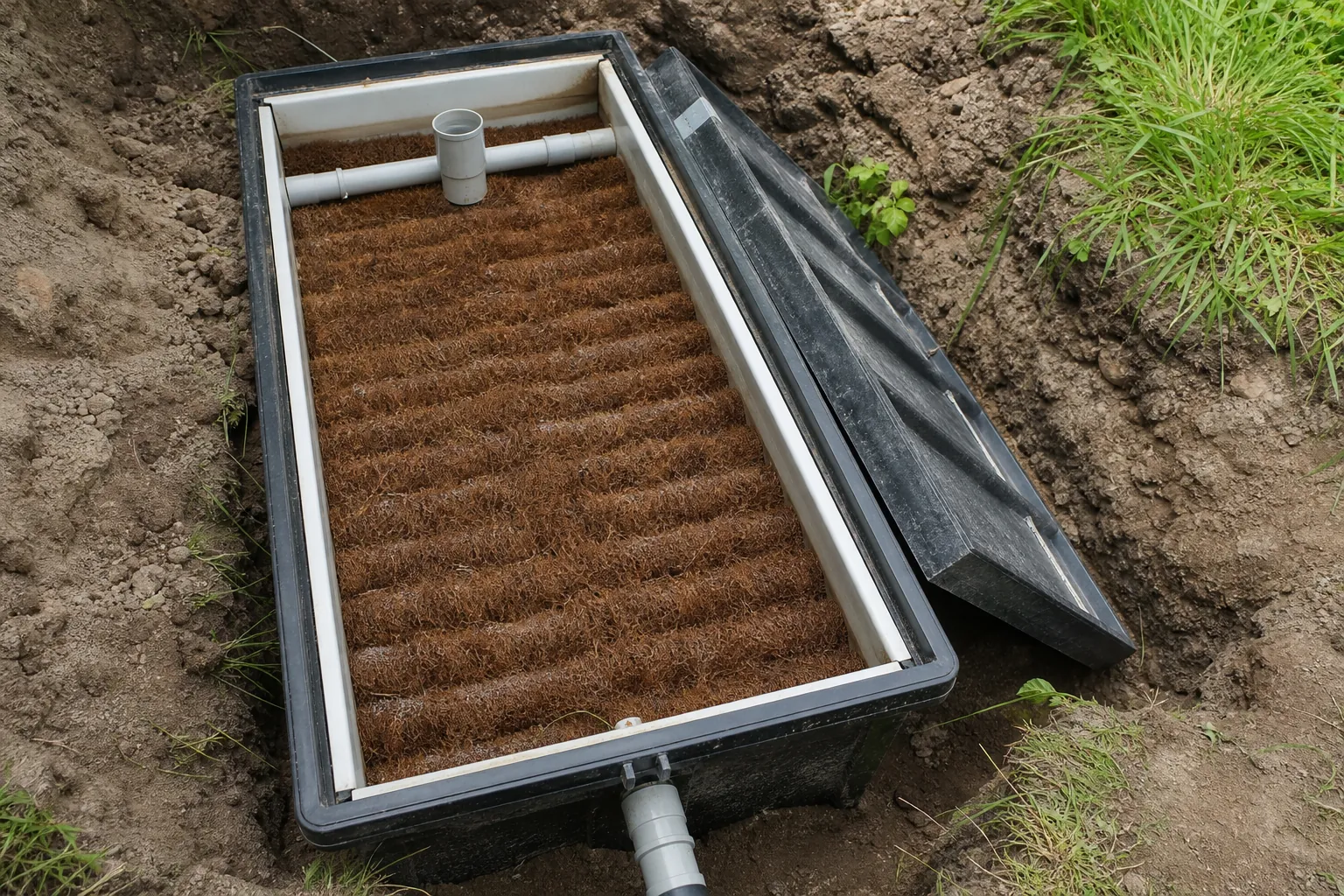 Filtre compact à fibres de coco pour l’assainissement individuel